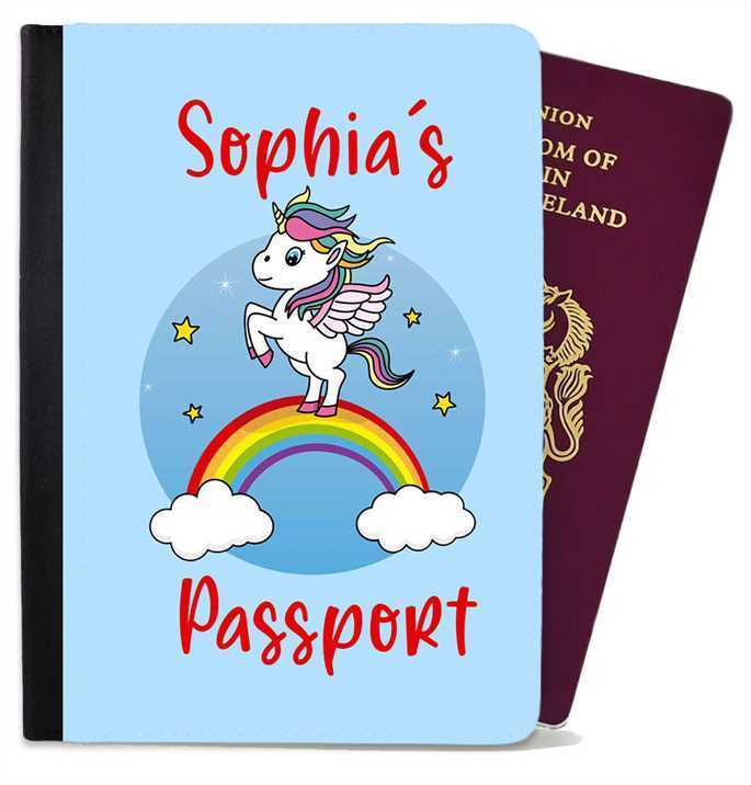 Personalised Unicorn kids Passport Cover Holder Any Name Holiday Accessory 32