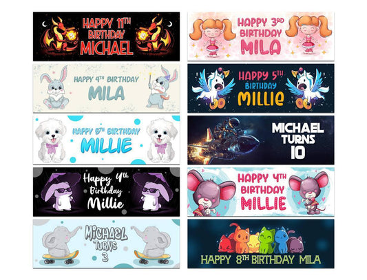 Personalised Birthday Banners Generic Design Children Kids Party Decoration 194