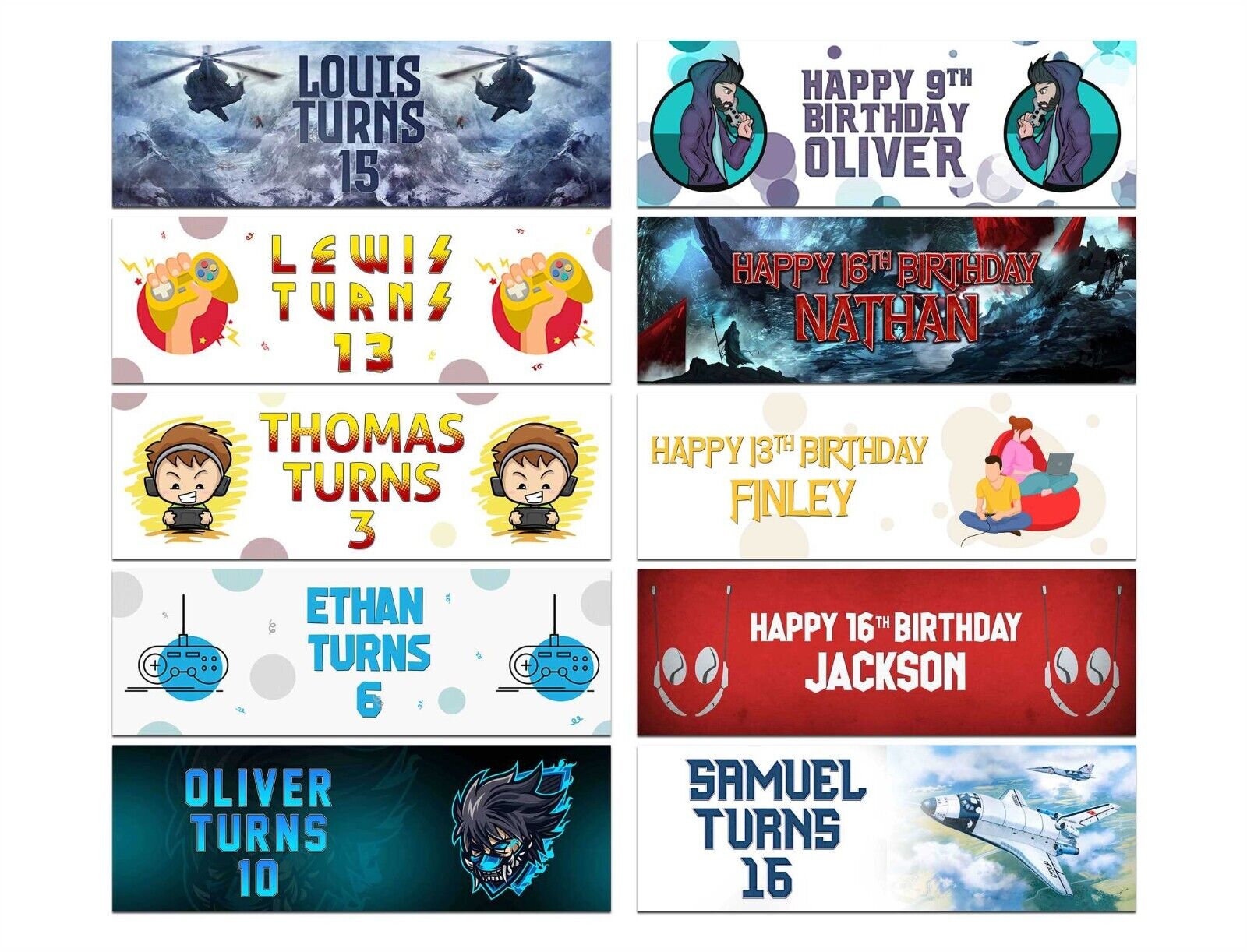 Personalised Birthday Banners Generic Design Children Kids Party Decoration 136