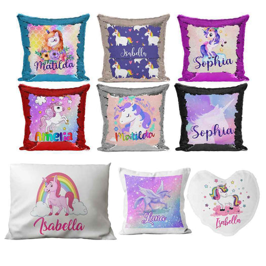 Personalised Cushion Unicorn Sequin Cushion Pillow Printed Birthday Gift 16