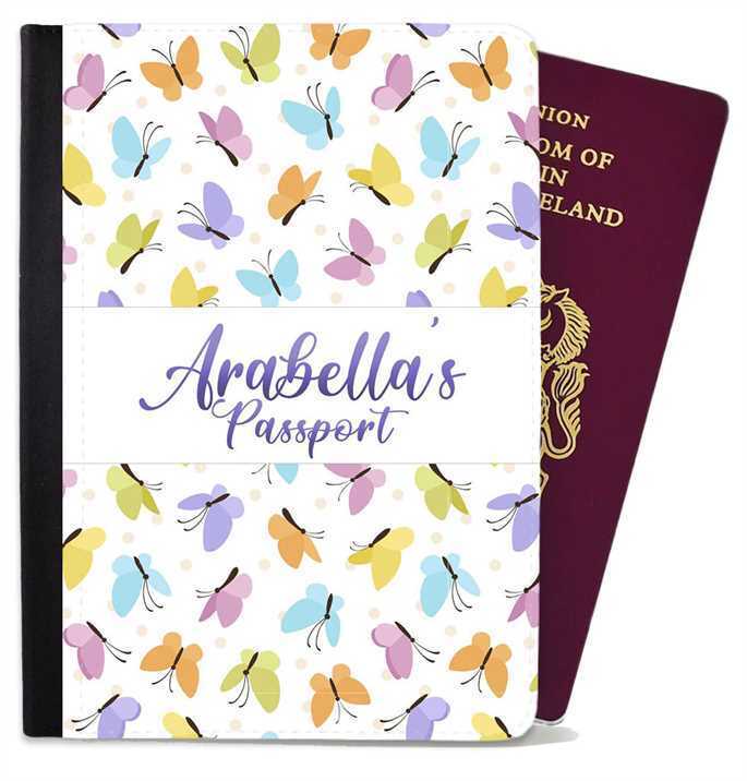 Personalised Butterfly kids Passport Cover Holder Any Name Holiday Accessory 26