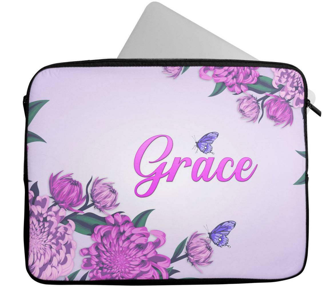 Personalised Any Name Floral Design Laptop Case Sleeve Tablet Bag 55