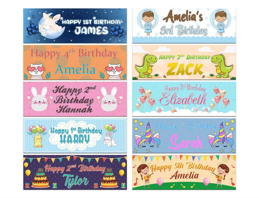 Personalised Birthday Banners Generic Design Children Kids Party Decoration 227