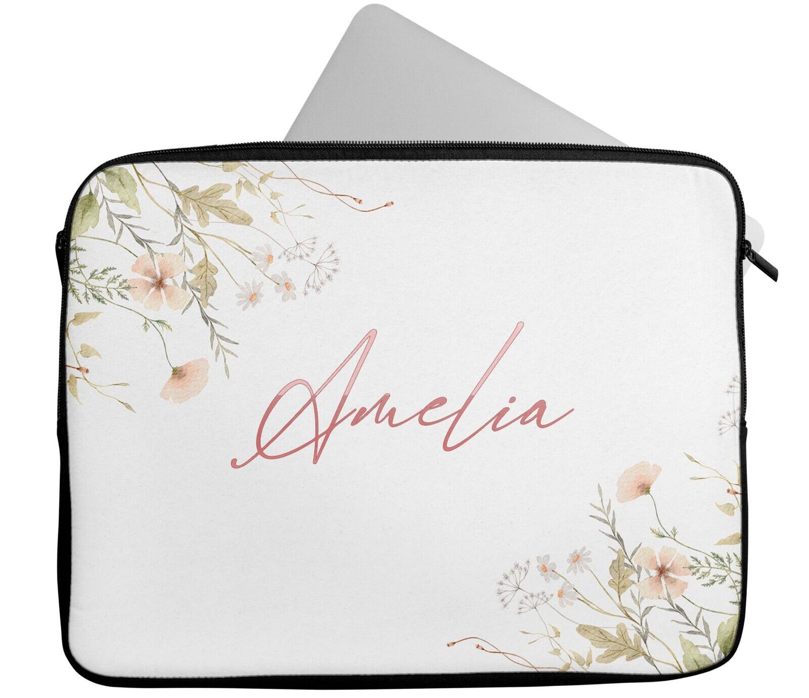 Personalised Any Name Floral Design Laptop Case Sleeve Tablet Bag 10