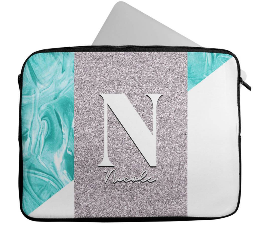 Personalised Any Name Marble Glitter Design Laptop Case Sleeve Tablet Bag 100