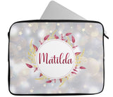 Personalised Any Name Floral Design Laptop Case Sleeve Tablet Bag 65