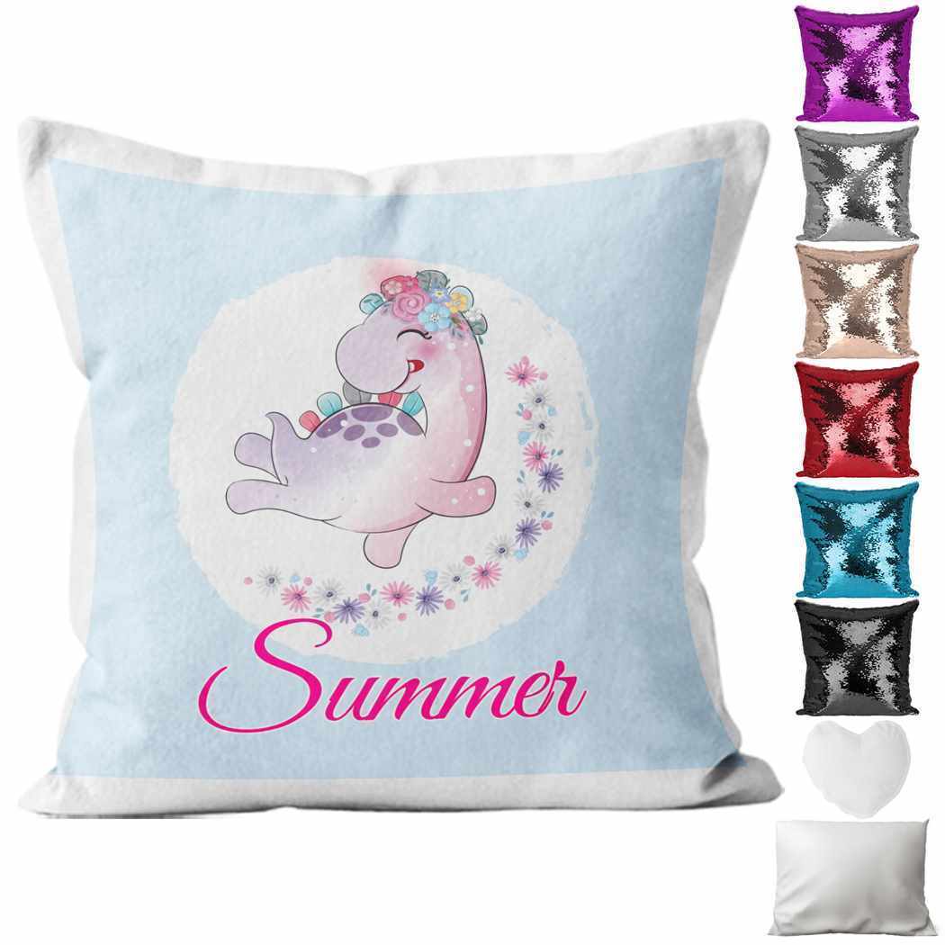 Personalised Cushion Dinosaur Sequin Cushion Pillow Printed Birthday Gift 20