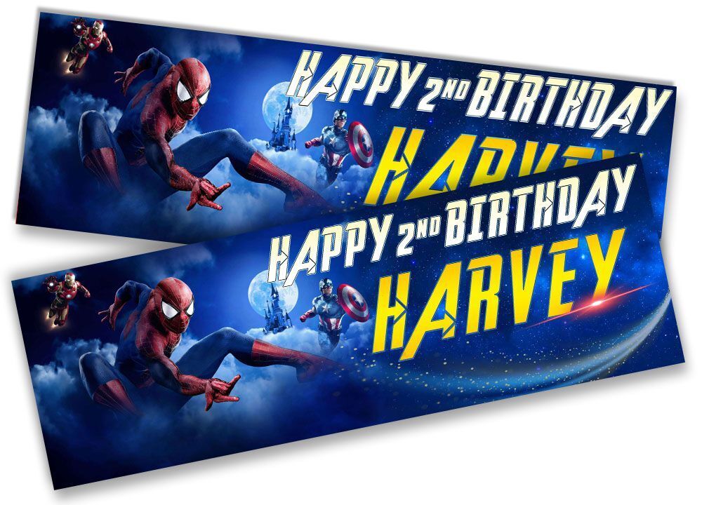 Personalised Birthday Banners Super Hero Design Children Kid Party Decoration 66