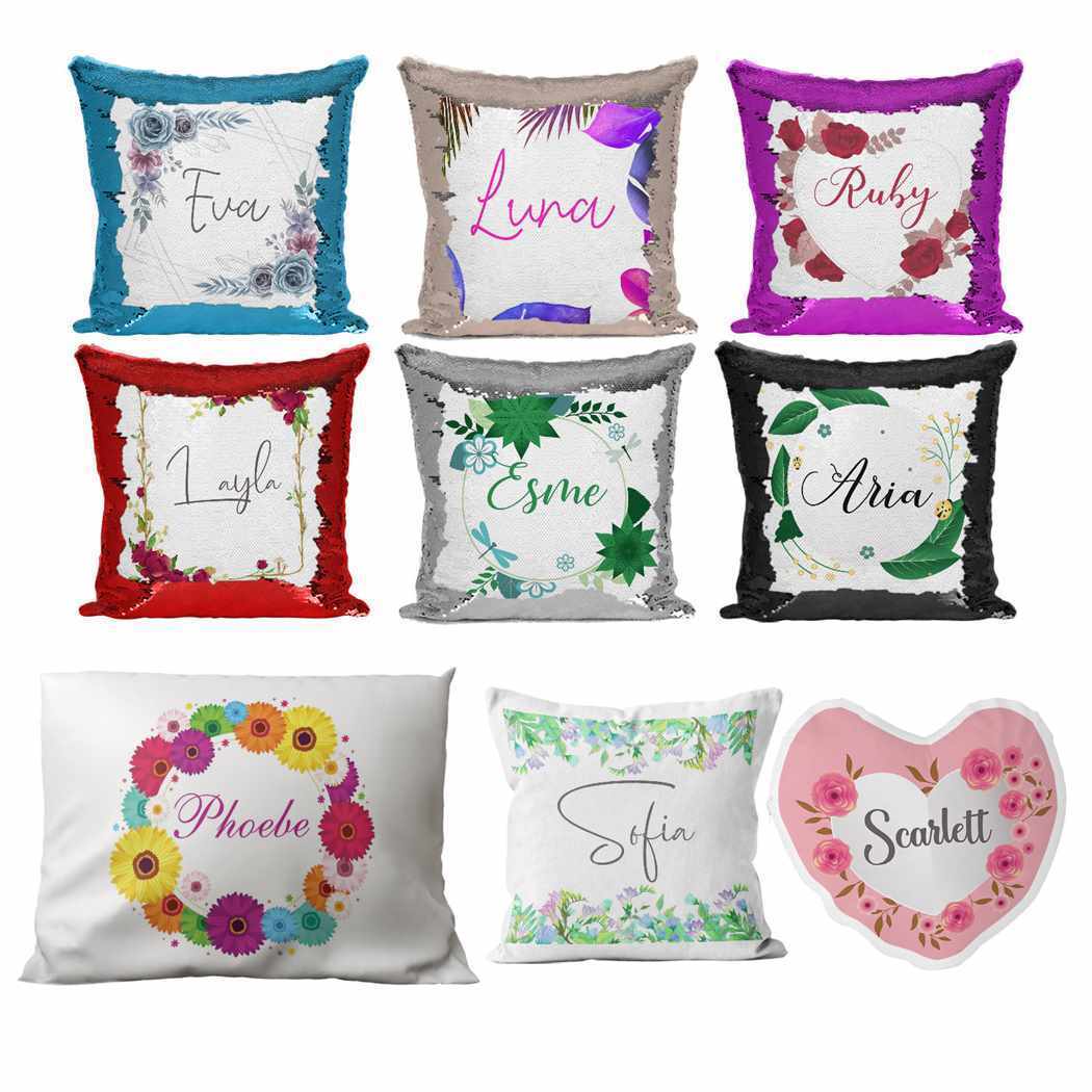 Personalised Cushion Floral Sequin Cushion Pillow Printed Birthday Gift 100