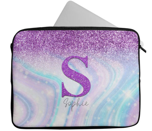 Personalised Any Name Marble Glitter Design Laptop Case Sleeve Tablet Bag 91