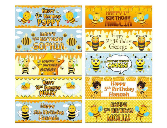 Personalised Birthday Banners Bee Design Children Kids Party Decoration 79