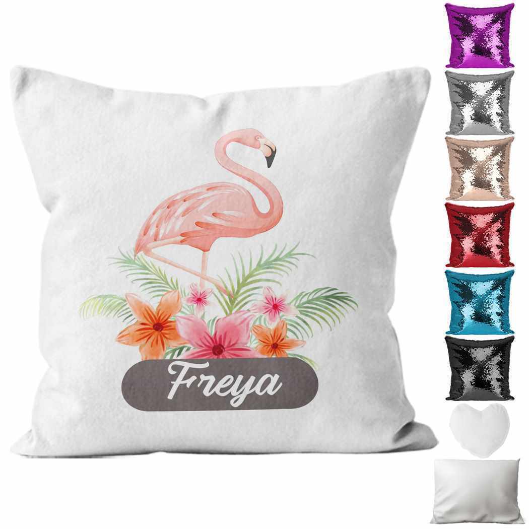 Personalised Cushion Flamingo Sequin Cushion Pillow Printed Birthday Gift 81