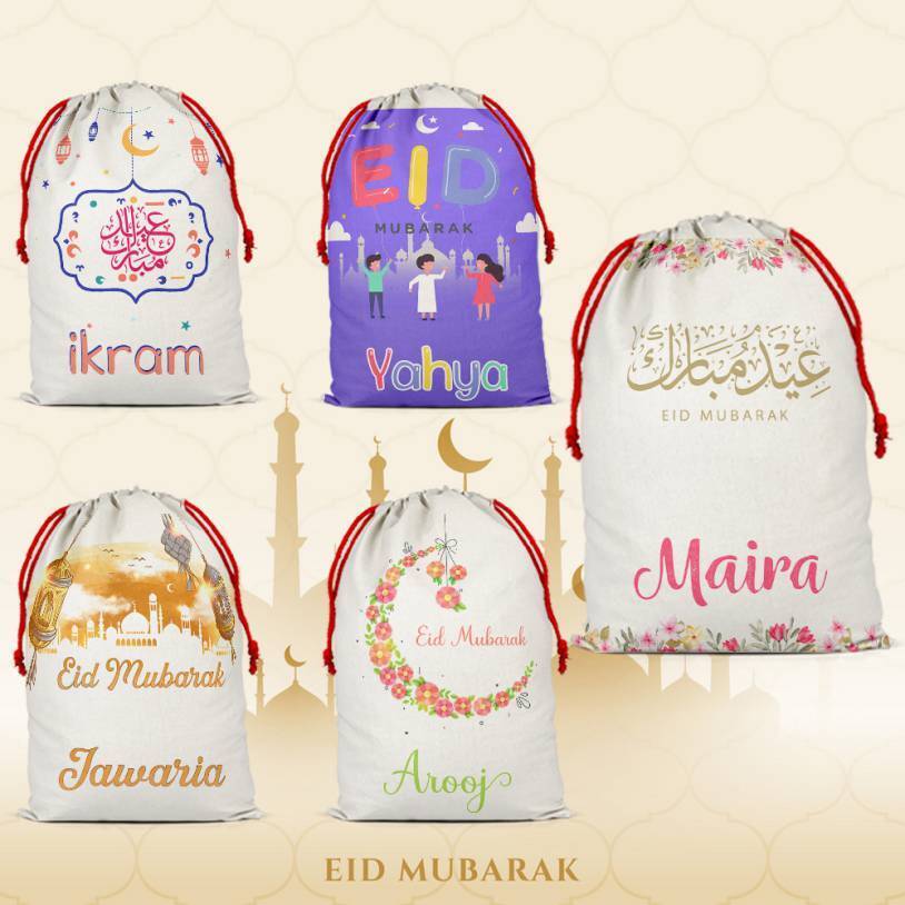 Personalised Eid Sack Bag Boy Girl eid Gift idea Stocking Bag 12