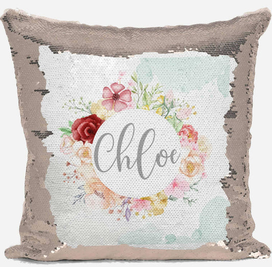 Personalised Floral Any Name Magic Reveal Gold Sequin Cushion Cover Gift 10