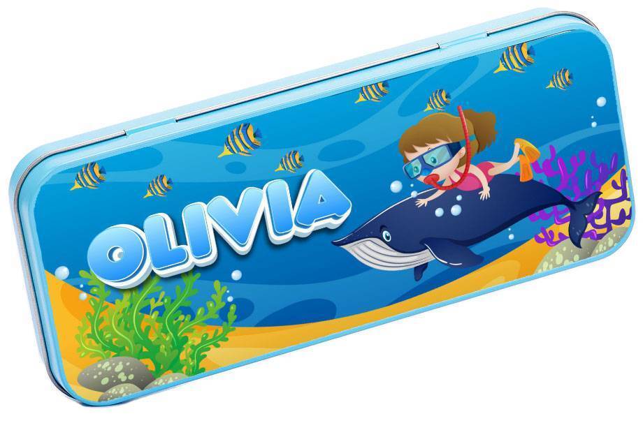 Personalised Any Name Animal Pencil Case Tin Children School Kids Stationary 19