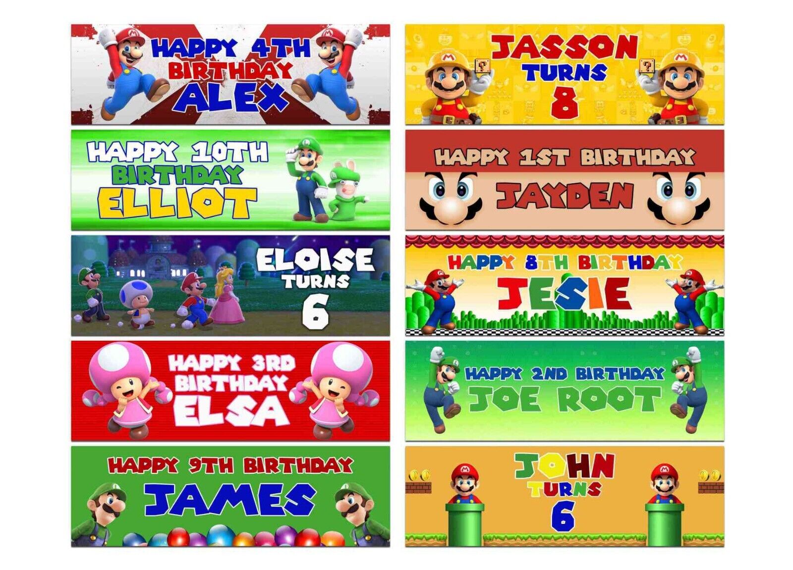 Personalised Birthday Banners Mario Design Children Kids Party Decoration 4