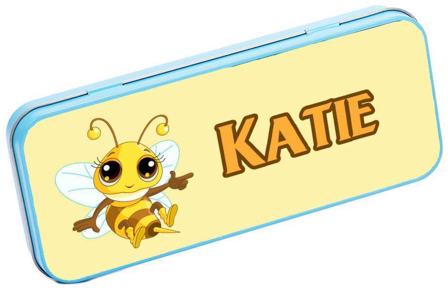 Personalised Any Name Bee Pencil Case Tin Children School Kids Stationary 28