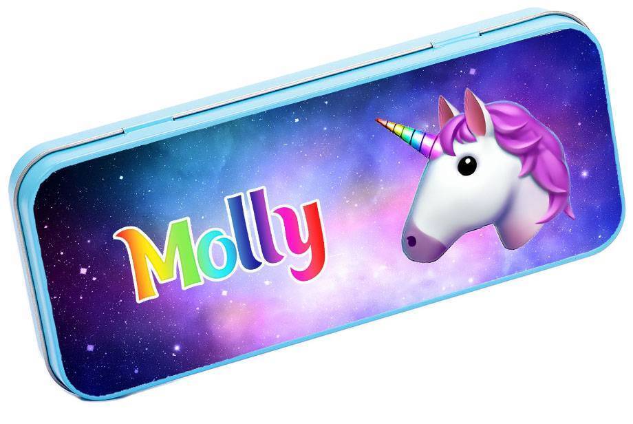 Personalised Any Name Unicorn Pencil Case Tin Children School Kids Stationary 27