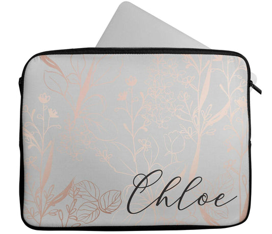 Personalised Any Name Floral Design Laptop Case Sleeve Tablet Bag Chromebook 22