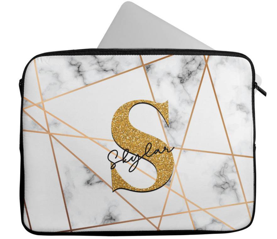 Personalised Any Name Marble Glitter Design Laptop Case Sleeve Tablet Bag 107