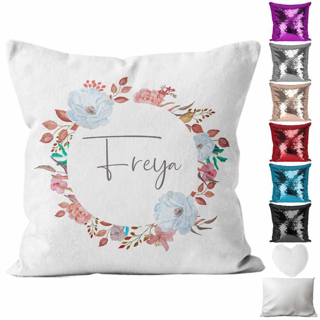 Personalised Cushion Floral Sequin Cushion Pillow Printed Birthday Gift 99