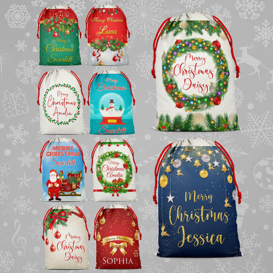 Personalised Christmas Sack Santa Bag Xmas Boy Girl Gift Stocking Bag 7
