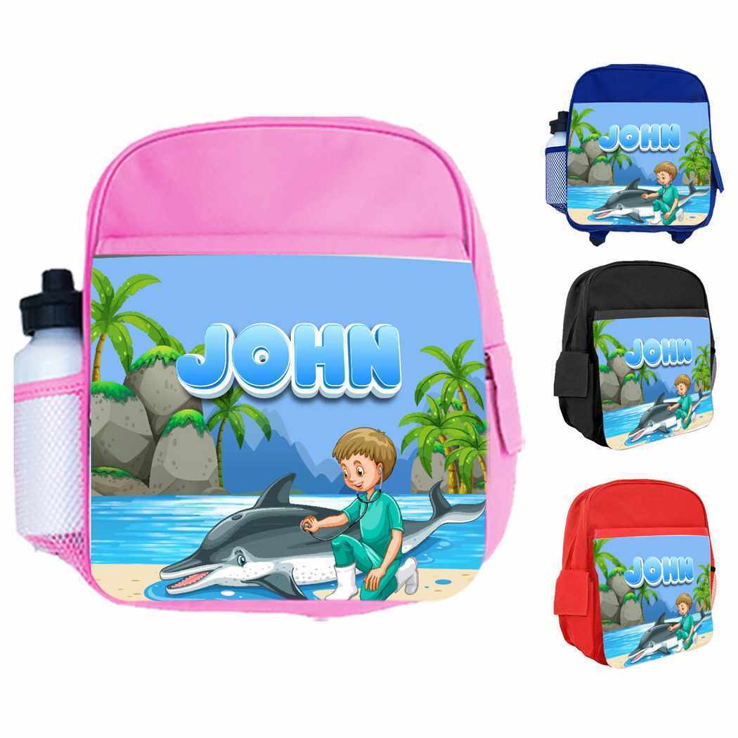 Personalised Kids Backpack Any Name Fish Design Boys Girls kids School Bag 11