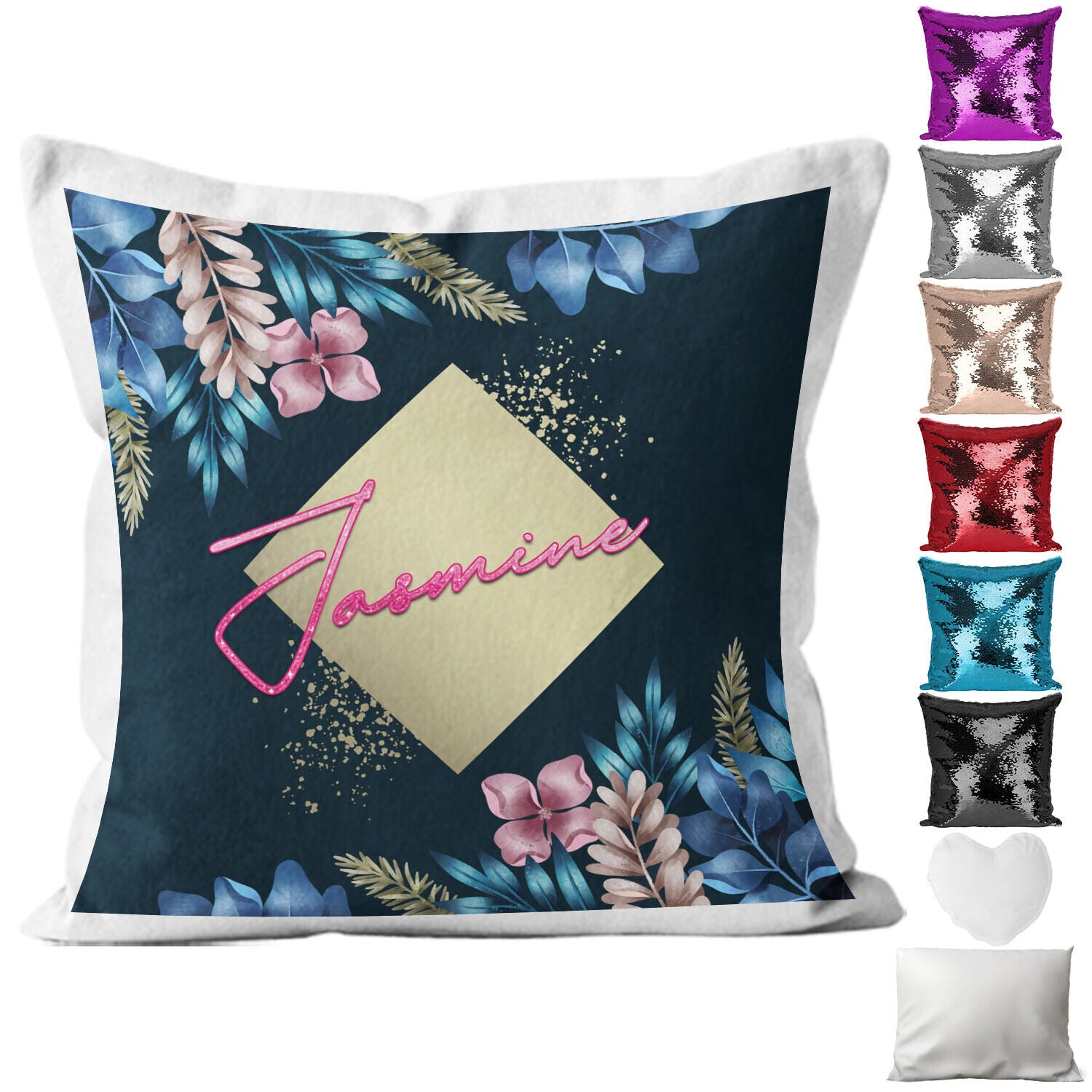 Personalised Cushion Floral Sequin Cushion Pillow Printed Birthday Gift 4