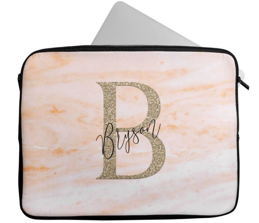 Personalised Any Name Marble Glitter Design Laptop Case Sleeve Tablet Bag 106