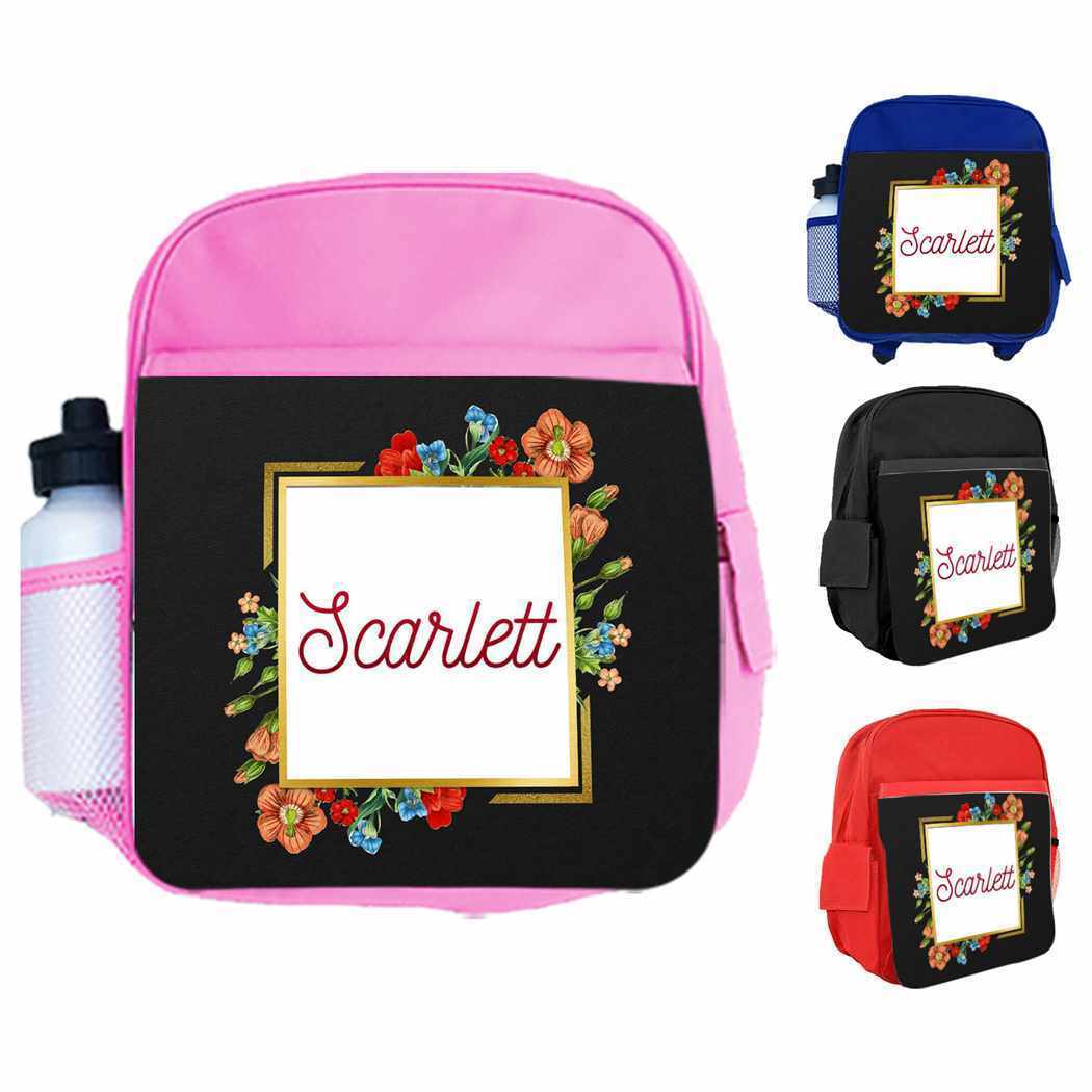 Personalised Kids Backpack Any Name Floral Design Boys Girls kid School Bag 17