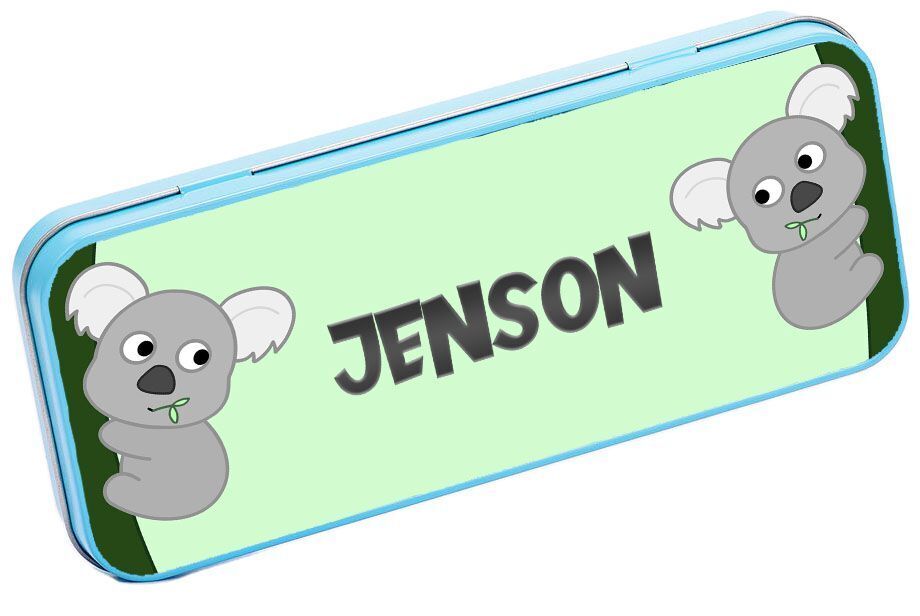 Personalised Any Name Koala Pencil Case Tin Children School Kids Stationary 12