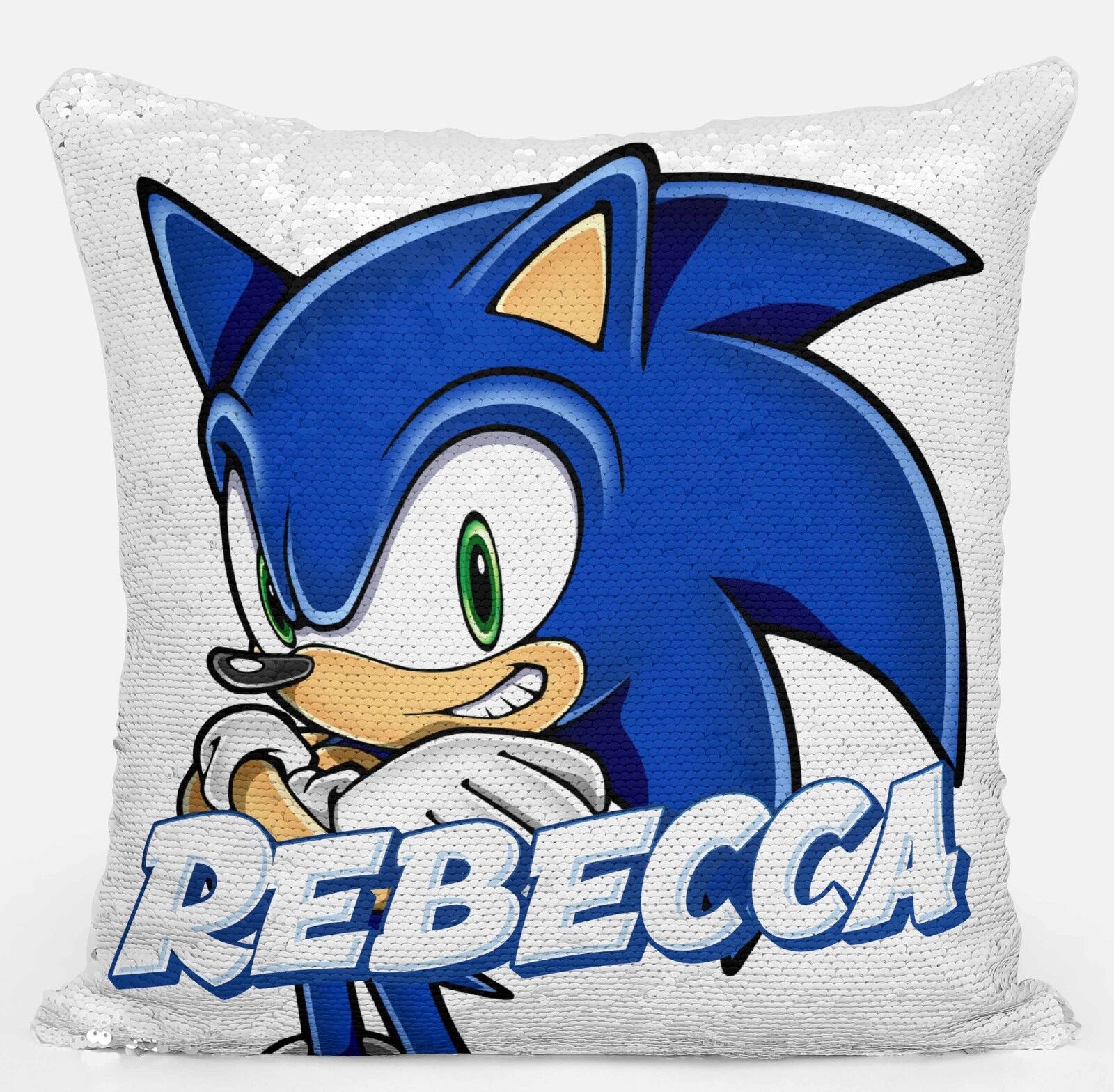 Personalised Sonic Hedgehog Any Name Magic Reveal Sequin Cushion Cover Gift 