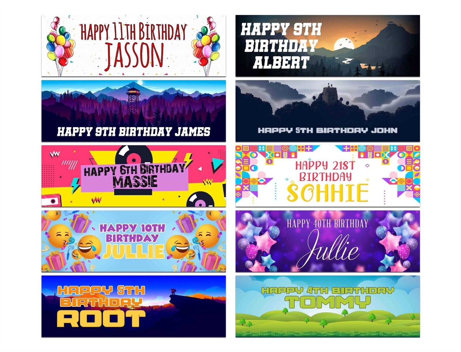 Personalised Birthday Banners Generic Design Children Kids Party Decoration 50