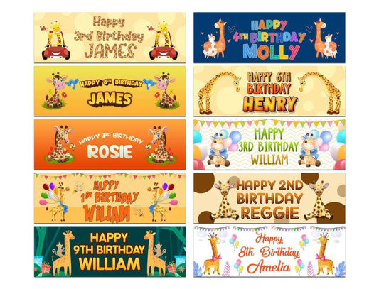 Personalised Birthday Banners Giraffe Design Children Kids Party Decoration 95
