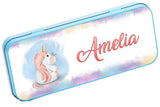 Personalised Any Name Unicorn Pencil Case Tin Children School Kids Stationary 35