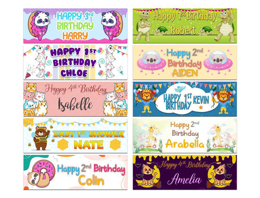 Personalised Birthday Banners Generic Design Children Kids Party Decoration 67