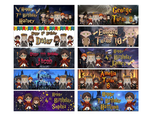 Personalised Birthday Banners Wizard Design Children Kids Party Decoration 106