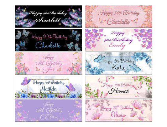 Personalised Birthday Banners Butterfly Design Kids Party Decoration 107