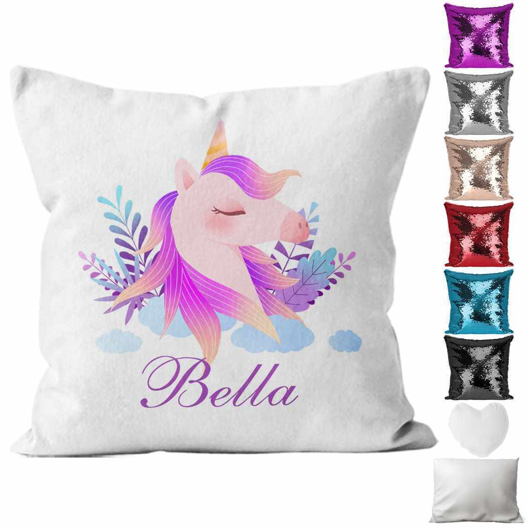 Personalised Cushion Unicorn Sequin Cushion Pillow Printed Birthday Gift 87