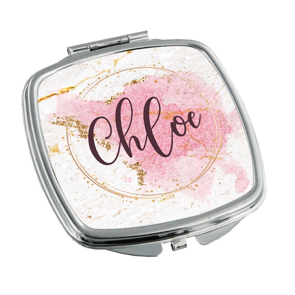 Personalised Any Name Glitter Design Square Pocket Folding Mirror Travel 2