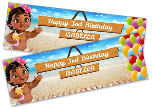 x2 Personalised Birthday Banner Moana Children Kids Party Decoration Poster 3