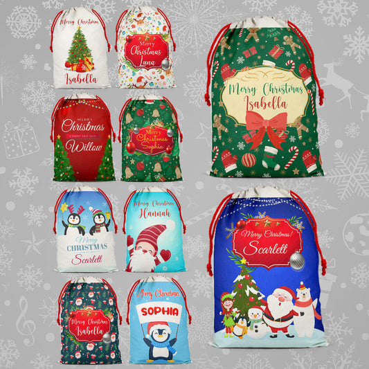 Personalised Christmas Sack Santa Bag Xmas Boy Girl Gift Stocking Bag 8