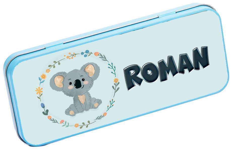 Personalised Any Name Koala Pencil Case Tin Children School Kids Stationary 12