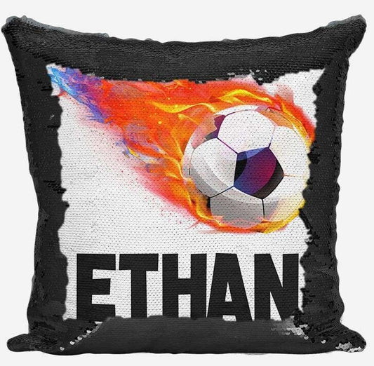 Personalised Football Design Any Name Magic Reveal Black Sequin Cushion Cover 20