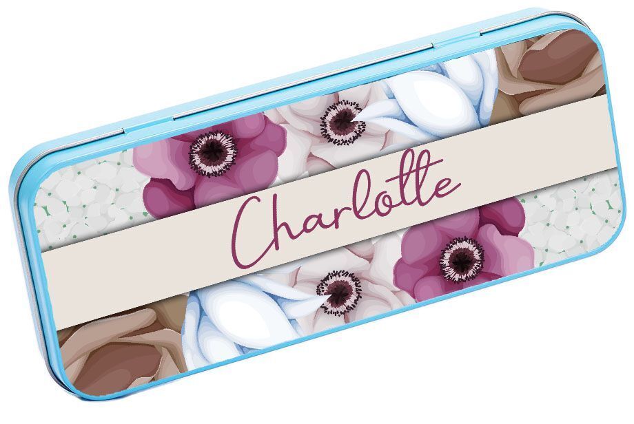 Personalised Any Name Floral Pencil Case Tin Children School Kids Stationary 13