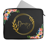 Personalised Any Name Floral Design Laptop Case Sleeve Tablet Bag 54