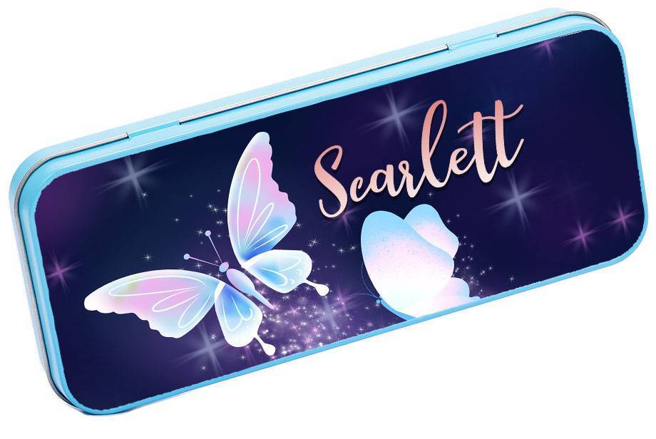 Personalised Any Name Butterfly Pencil Case Tin Children School Kid Stationary 9