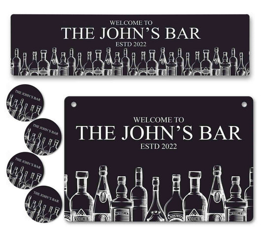 Personalised Bar Runner Sign Coaster Any Name Garden Plaque Gift Bar Pub 10
