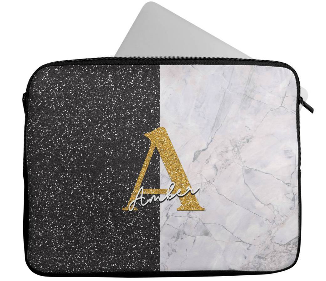 Personalised Any Name Marble Glitter Design Laptop Case Sleeve Tablet Bag 99