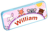 Personalised Any Name Animal Pencil Case Tin Children School Kids Stationary 16